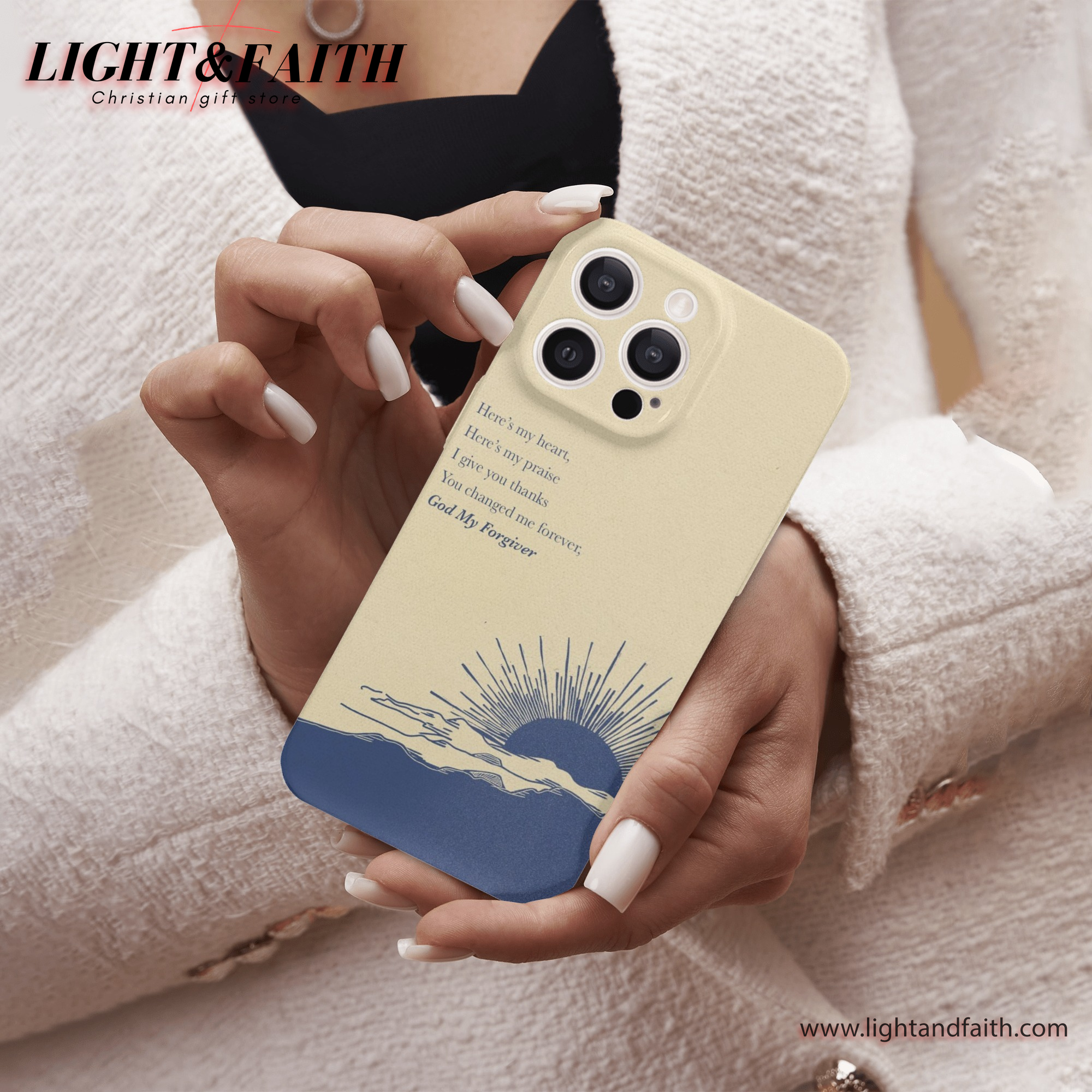 Here’s My Heart iPhone Case – Christian Worship Lyrics & Sunray Art Cover, Christian Phone Case, Bible Verse Phone Case, Religious Gift, PCLAF48